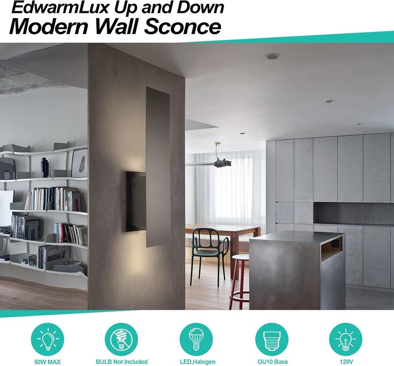 Edwarmlux أضواء حائط داخلية، أضواء حائط عصرية، ضوء حائط مثبت لأعلى ولأسفل، ضوء حائط قابل للتعتيم مثبت بشكل ثابت لغرفة النوم، غرفة المعيشة، الممر، لمبات GU10 غير مشمولة، عبوة 2 (أسود مطفي) - Image 4